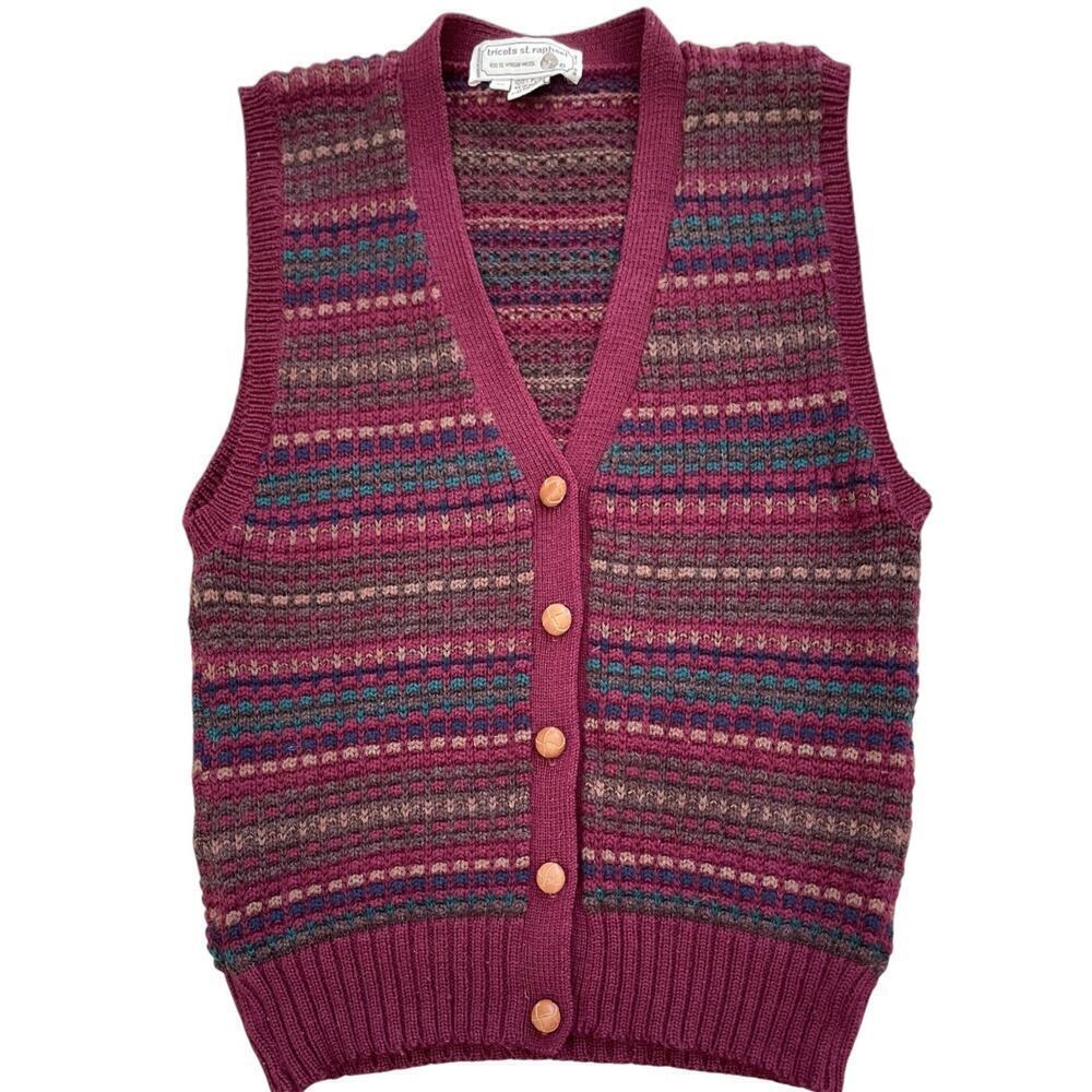 Vintage Tricots St. Raphael 100% Virgin Wool Sweater Vest Academia Preppy Med